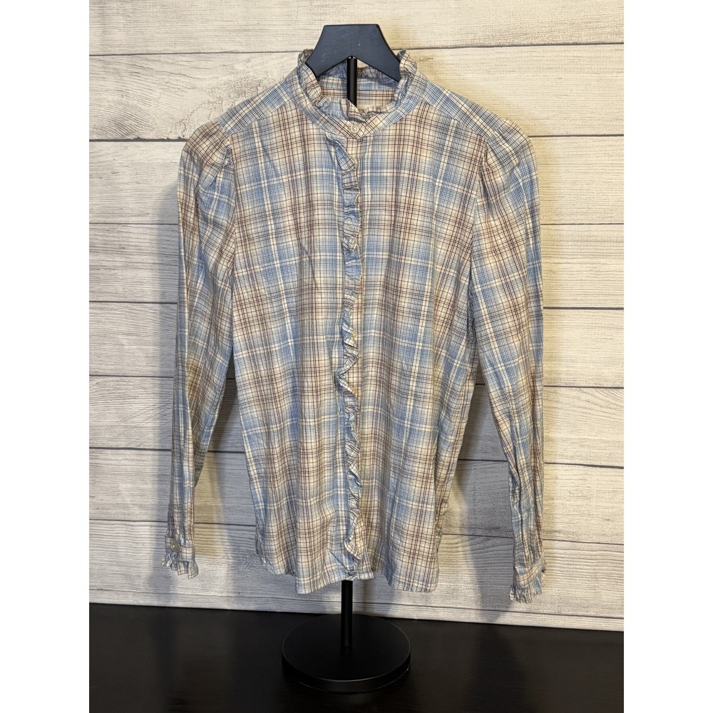 Women's LOFT Plaid Button-Up Shirt – Brown, Blue & Cream – Size S